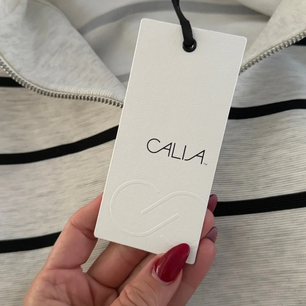 (NWT) CALIA Soft Scuba Ottoman Mock Neck 1/4 Zip in Cloud Cover Heather Stripe - Picture 14 of 16